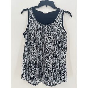 Dalia Women's Navy White Abstract Print Sleeveless Scoop Neck Blouse XS